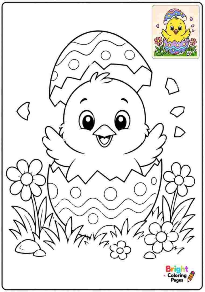 Cute Chick Hatching From An Egg coloring page 