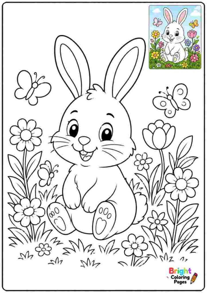 Easter Bunny In A Flower Patch coloring page 
