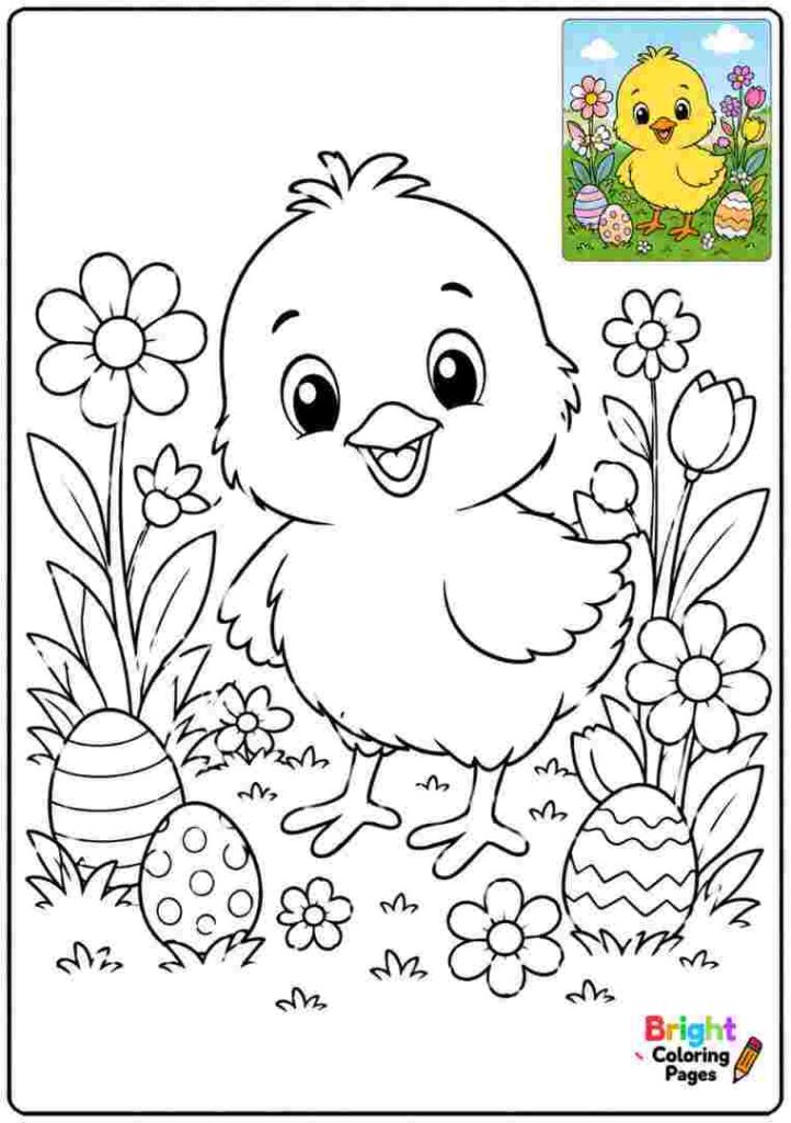 Easter Chick With Flowers Coloring page 