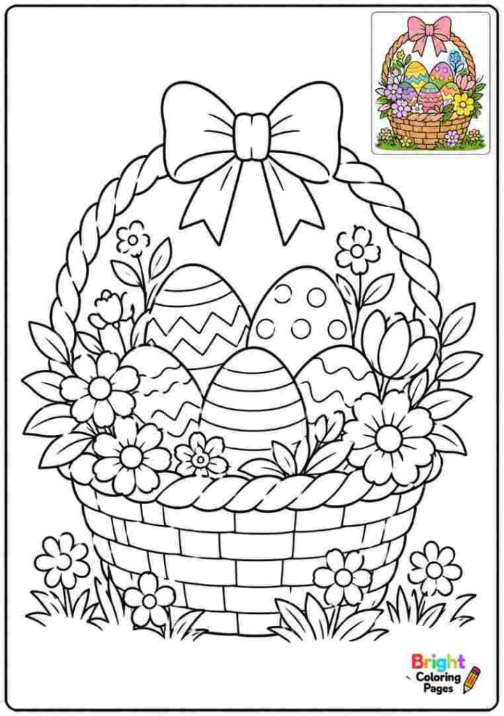 Easter Basket With Flowers And Eggs