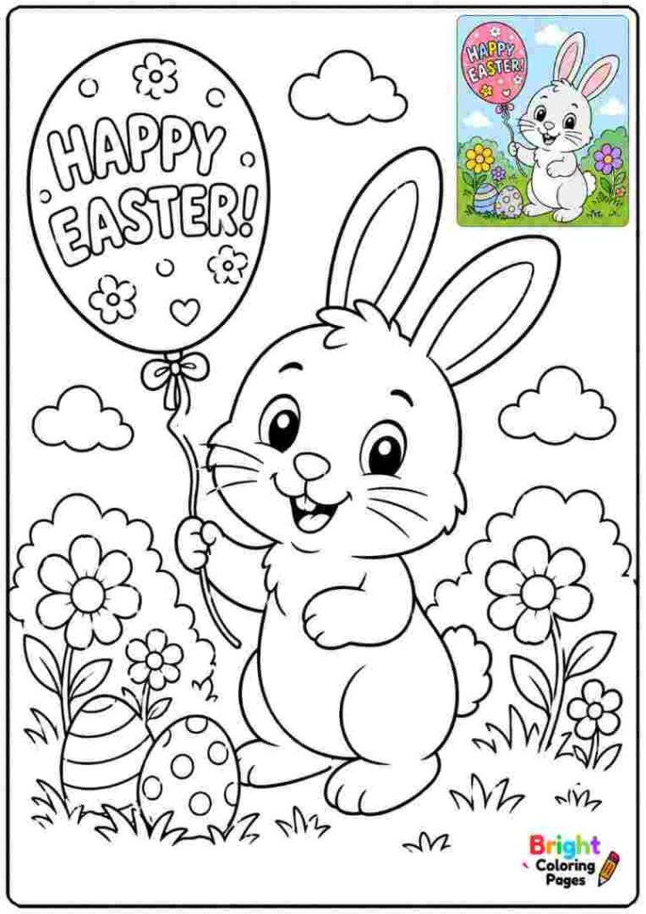 Easter Bunny With Balloon Coloring page 