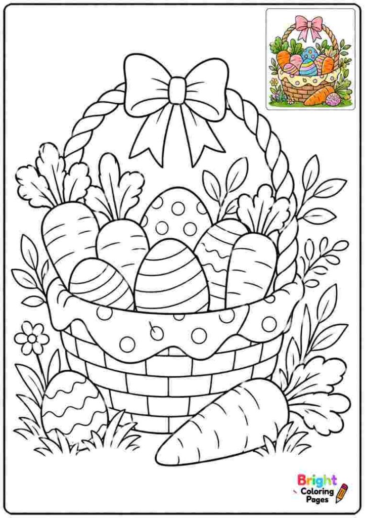 Easter Basket And Carrot Treats coloring page