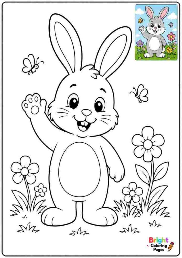 Happy Bunny Waving coloring page 