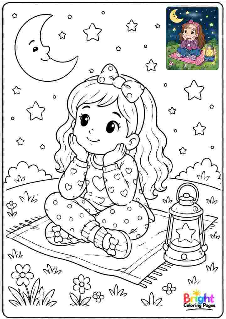 Girl Daydreaming Under the sky coloring page 