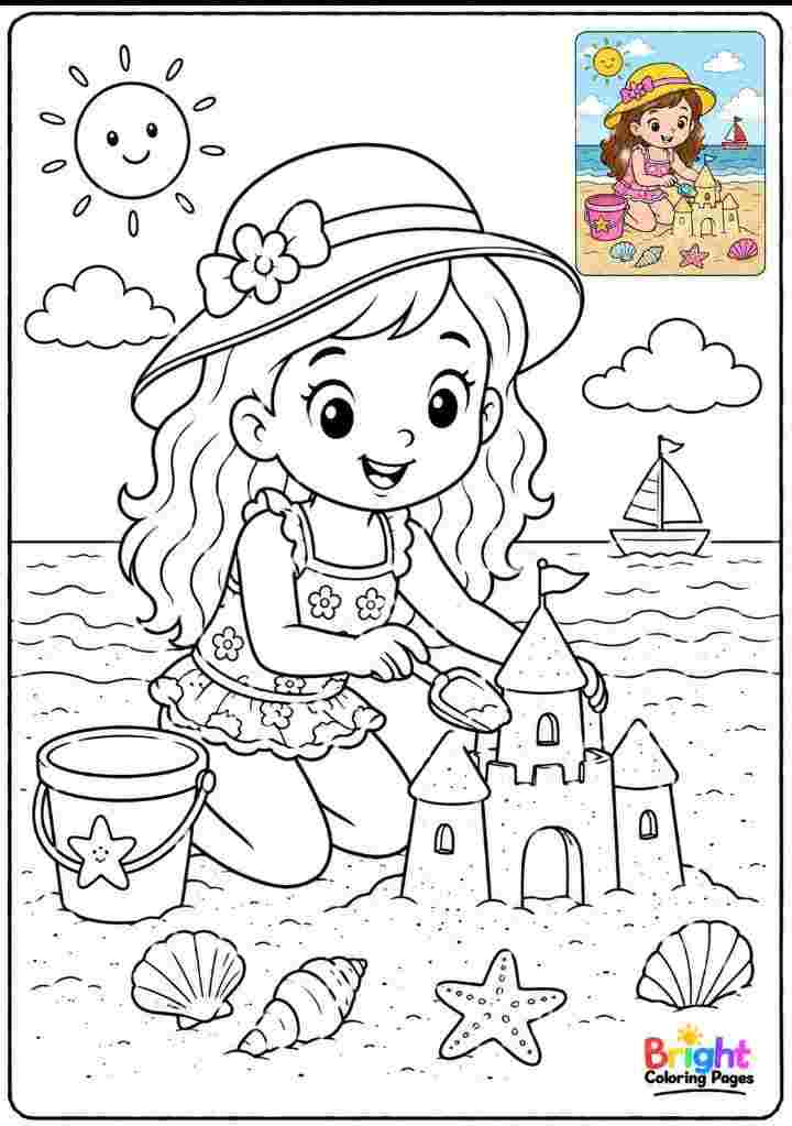 Girl at the Beach coloring page 