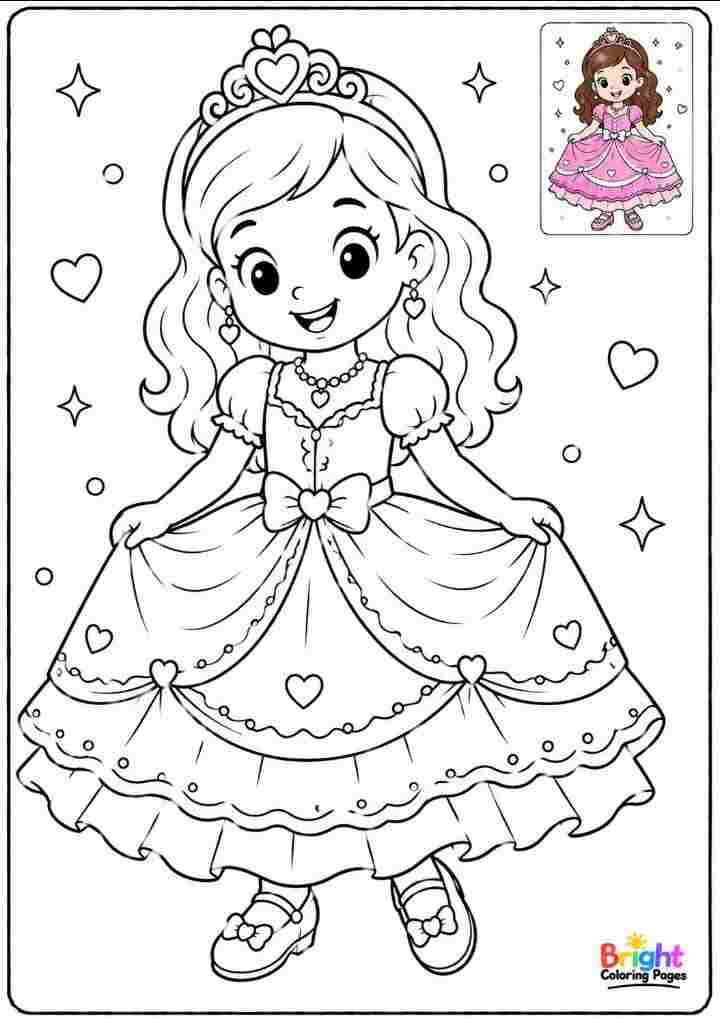 Girl in a Fancy Dress coloring page 