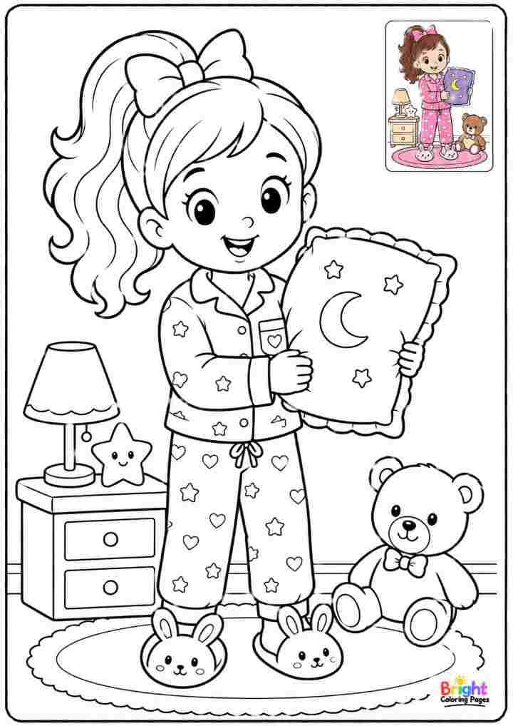 Girl Wearing Pajamas coloring page 