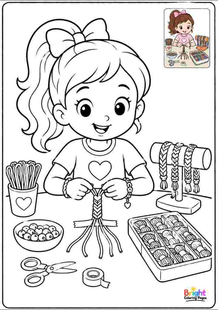 Girl Making Friendship Bracelets coloring page 