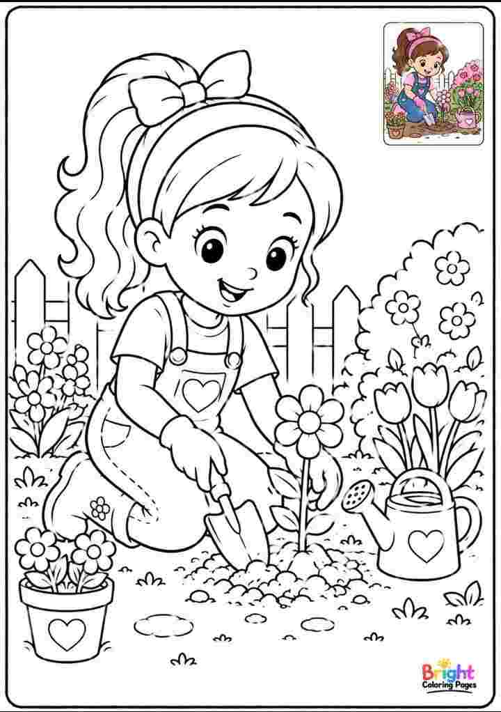 Girl Gardening with a Shovel coloring pages 