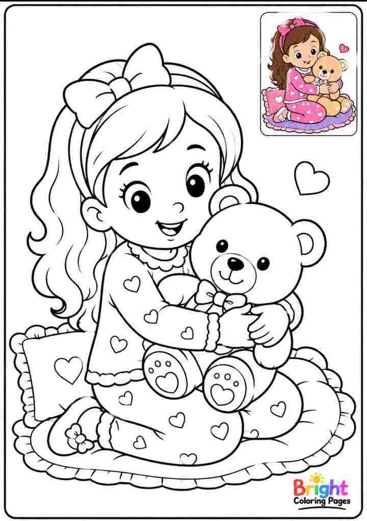 Girl with a Teddy Bear Coloring page