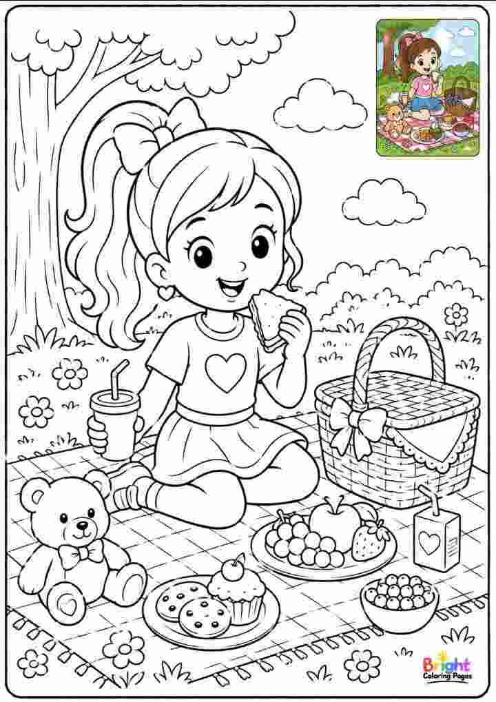 Girl at a Picnic coloring page 