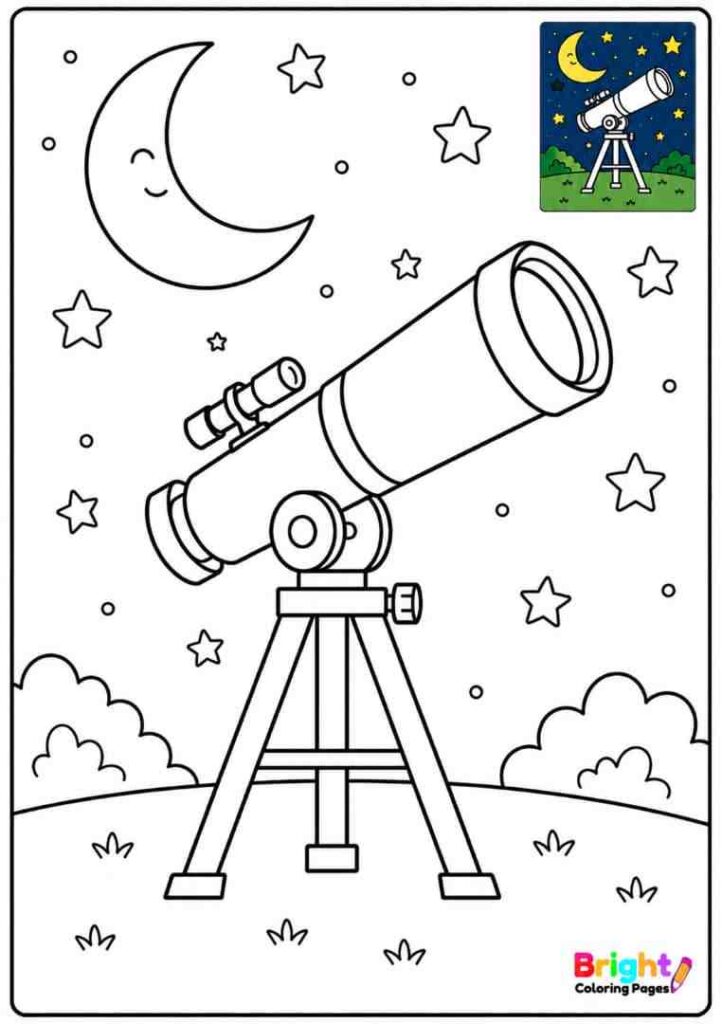 Big Telescope And Crescent Moon