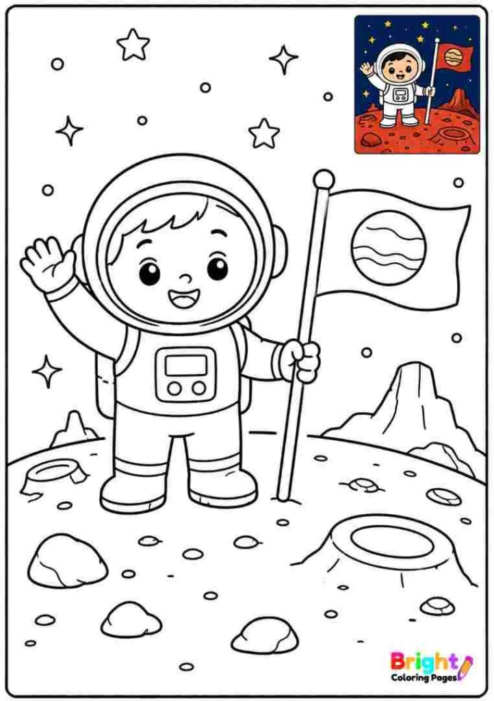 Astronaut And Flag On Mars