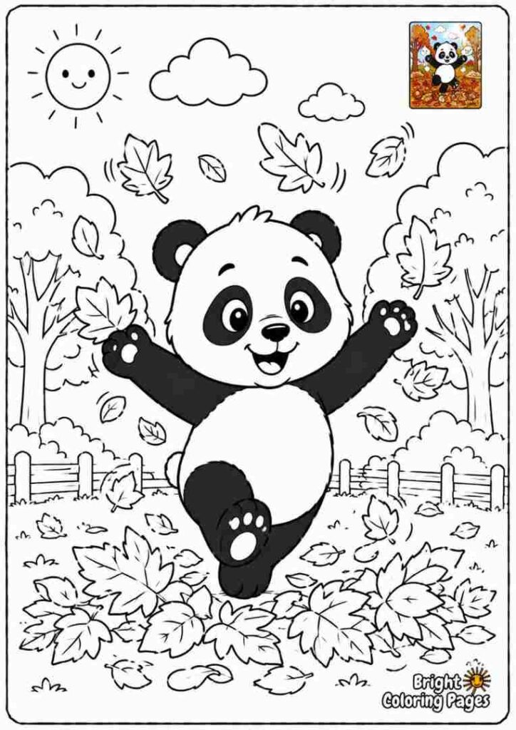 Panda Playing in Autumn Leaves 