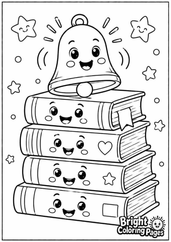 Happy Book Stack coloring page 