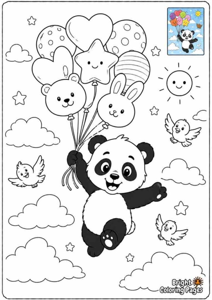 Panda Riding a Ferris Wheel free coloring page for kids 