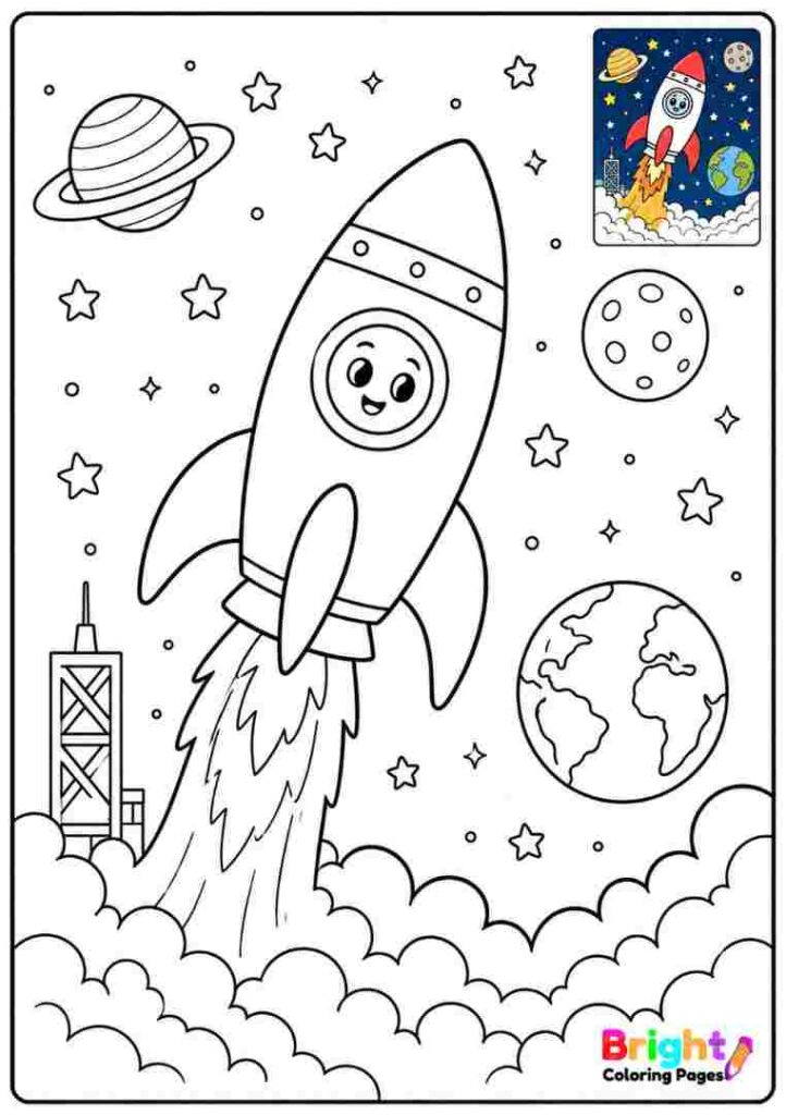 Rocket to Space coloring page for kids 