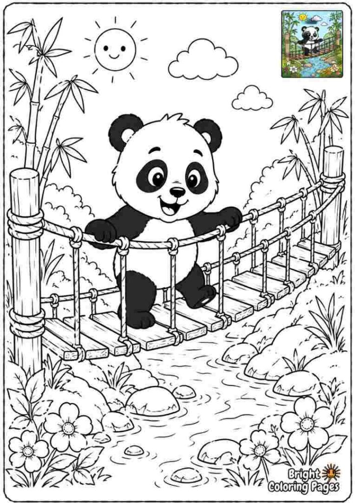 Panda Walking Across a Rope Bridge