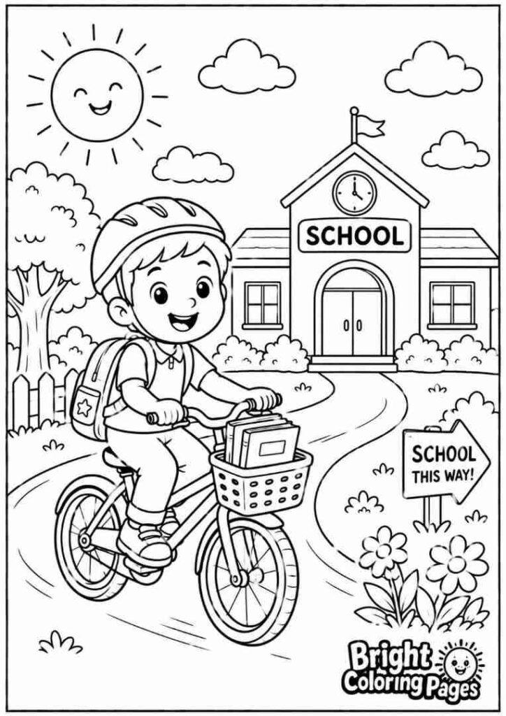 Bike Ride to School coloring page