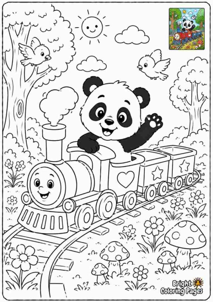 Panda Riding a Toy Train