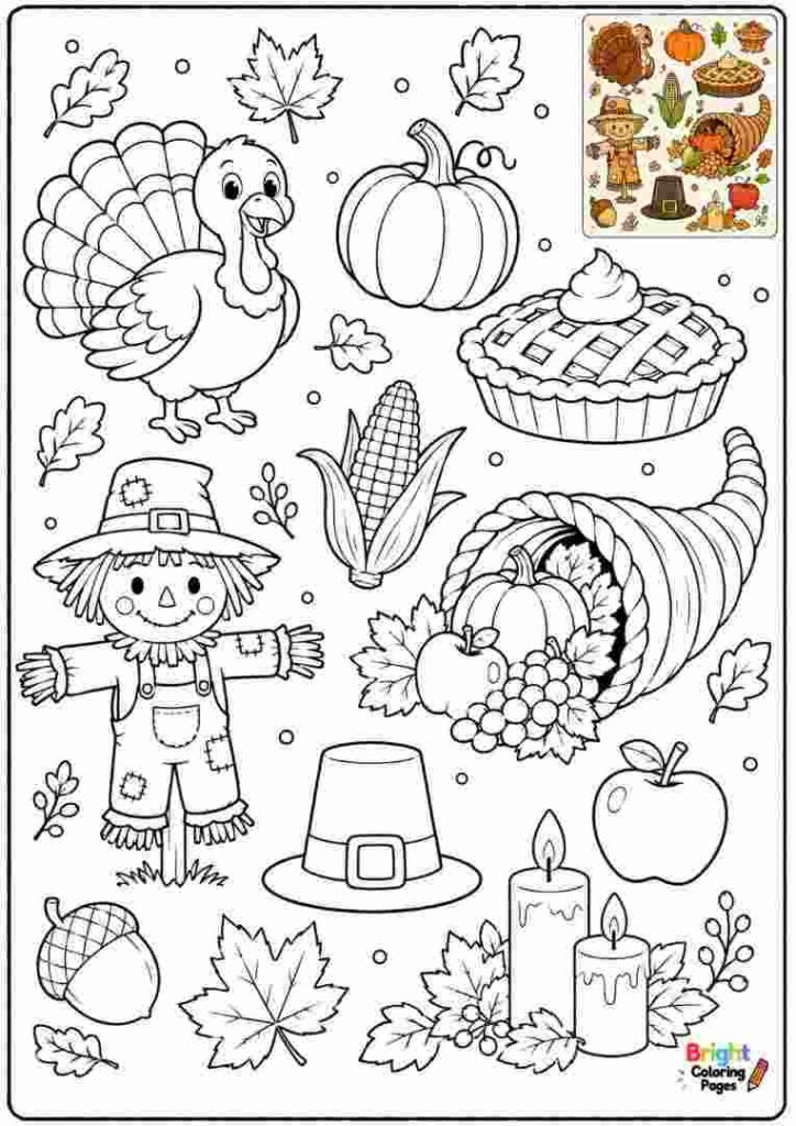 Thanksgiving Theme Mix coloring page 