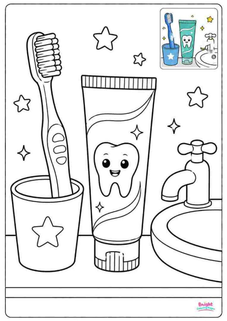 Toothpaste and Toothbrush Coloring Page
