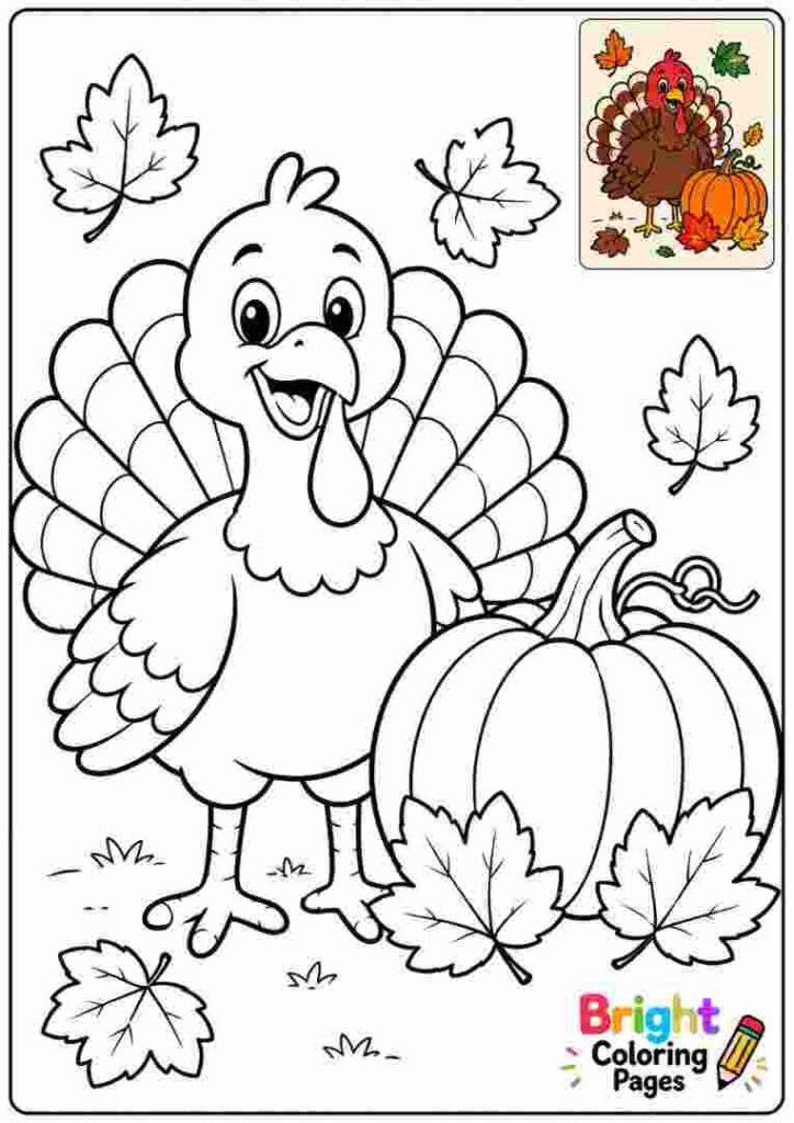 Happy Thanksgiving Turkey coloring page for kids 