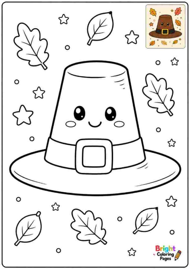 Cute Pilgrim Hat coloring page for children 