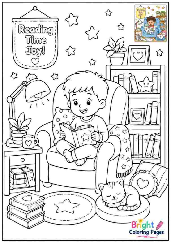Reading Time Joy Coloring Page