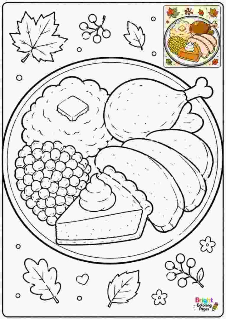 Thanksgiving Dinner Plate coloring page for kids 