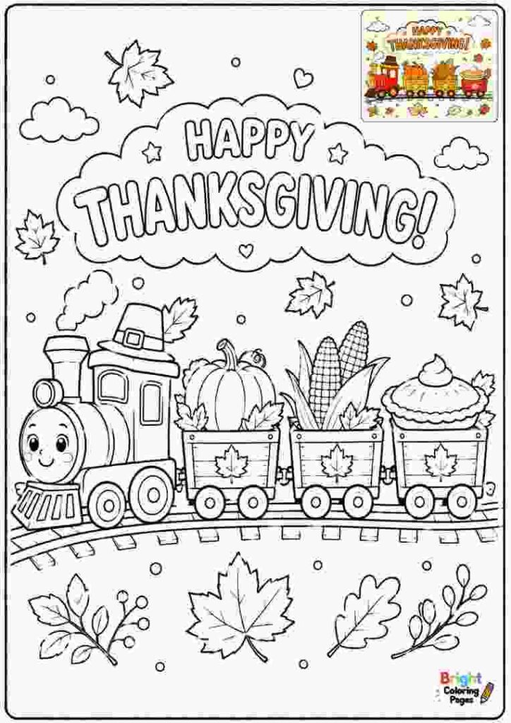 Thanksgiving Train of Treats coloring page for kids 