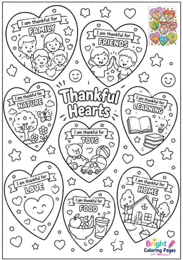Thankful Hearts Coloring Page