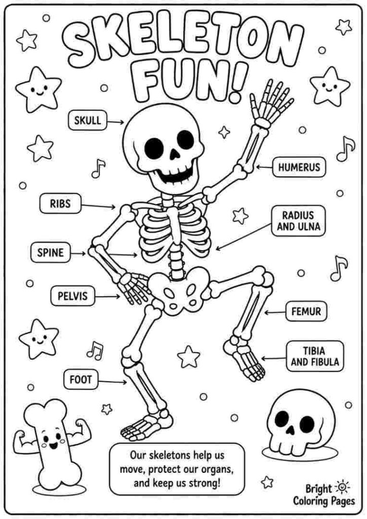 Skeleton Fun coloring page for kids 