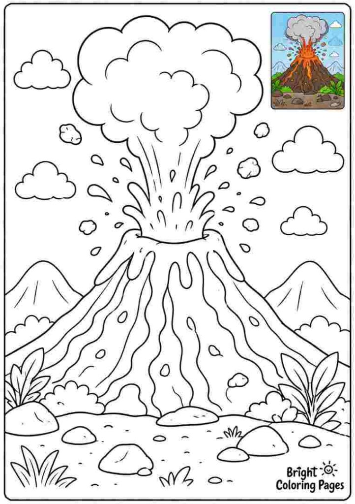 Volcano Eruption coloring page for kids 