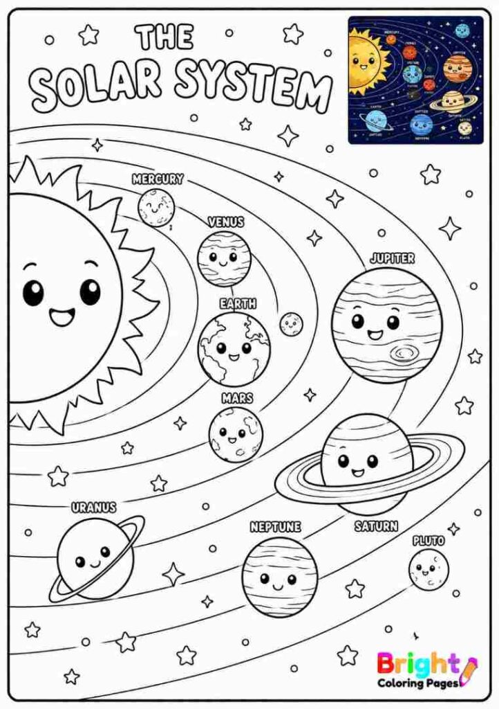 The Solar System coloring page for kids 