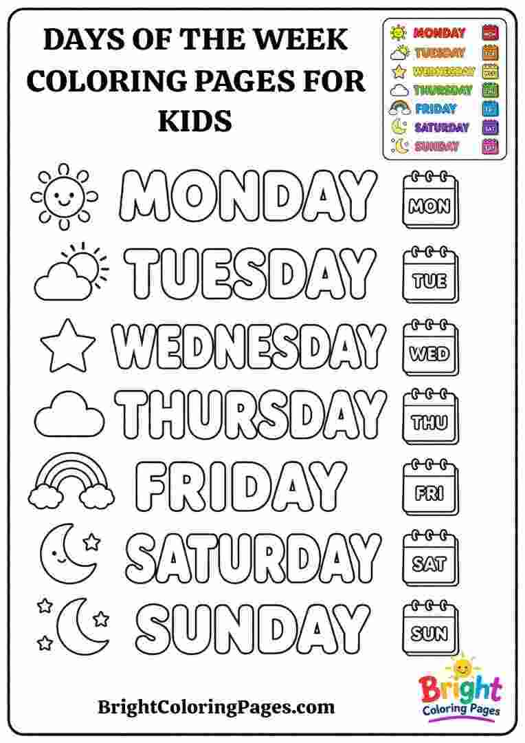 Days of the Week Coloring Pages for kids