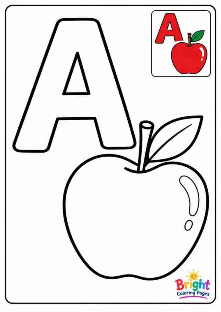 Alphabet A is for Apple Coloring Page for kids