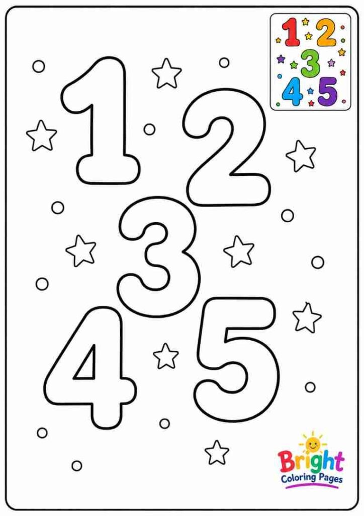 Numbers 1 to 5 Coloring Page for kids