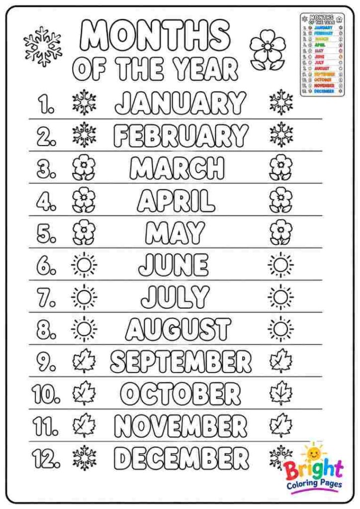 Months of the Year Coloring Page