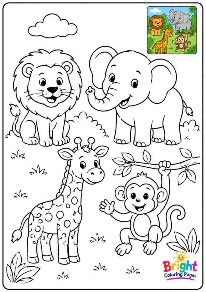 Wild Animals Coloring Page for kids