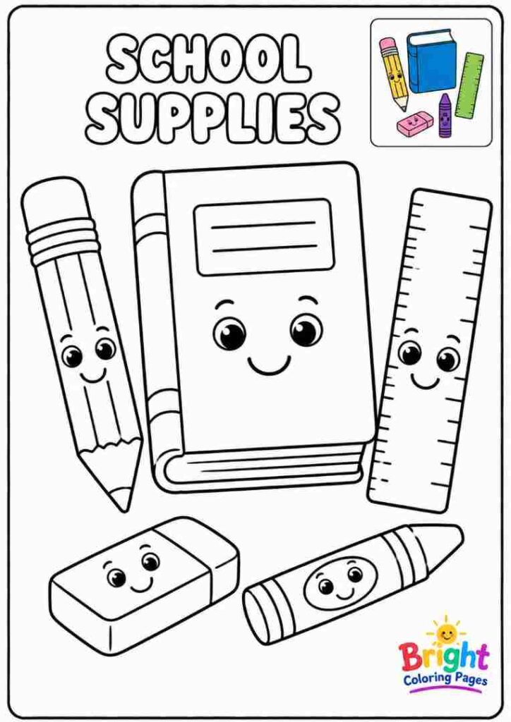School Supplies Coloring Page for kids