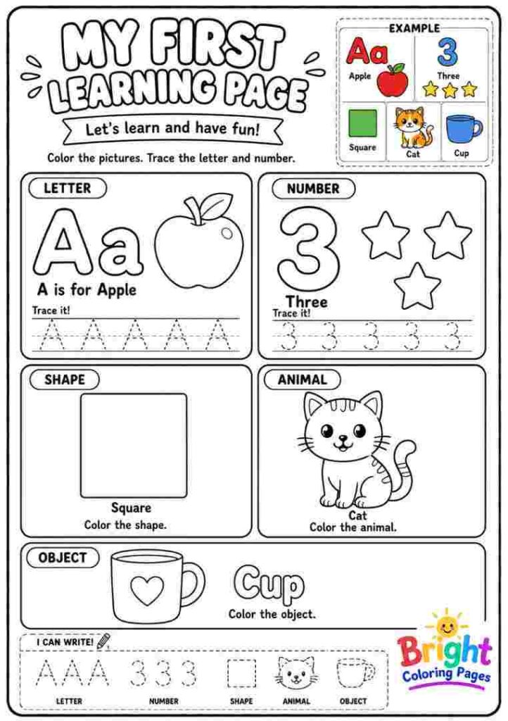My First Learning Page Coloring Page for kids