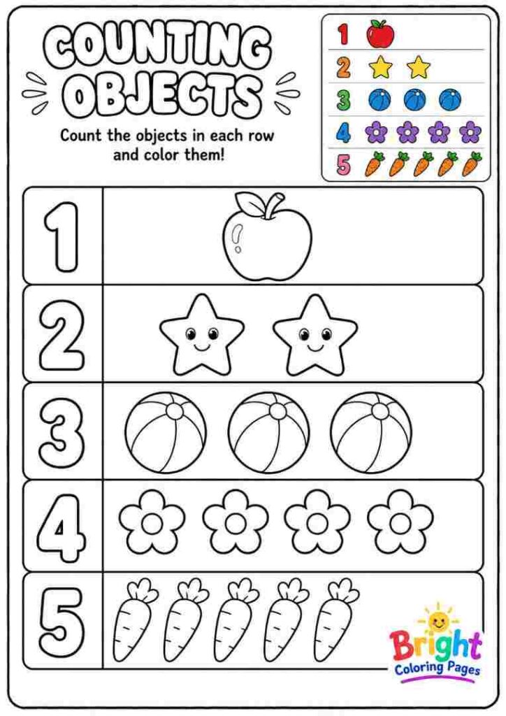 Counting Objects Coloring Page for kids