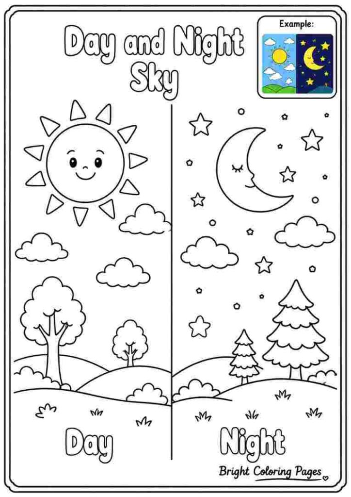 Day and Night Sky Coloring Page