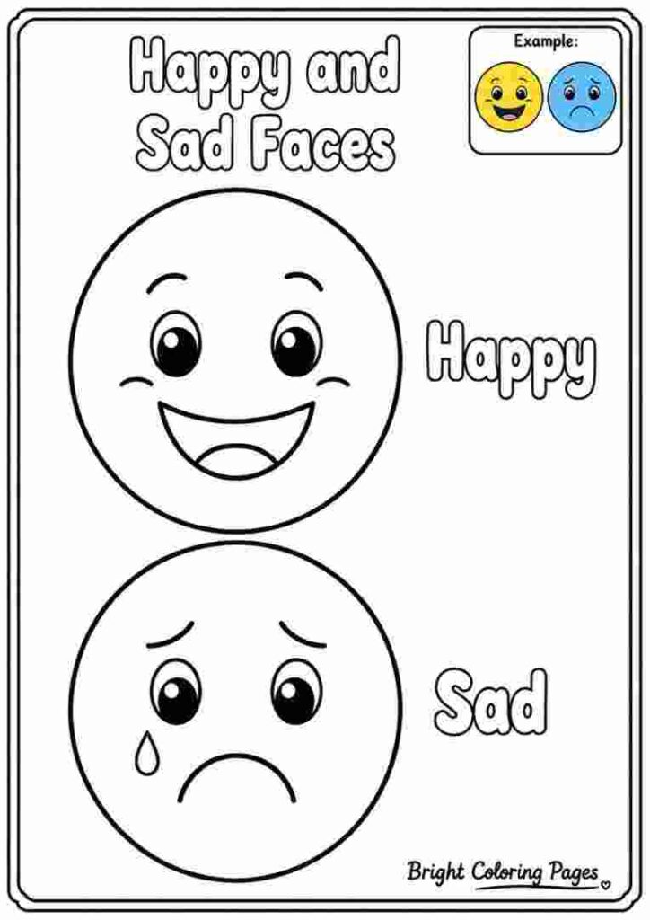 Happy and Sad Faces Coloring Page