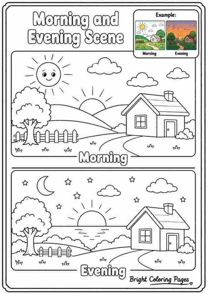 Morning and Evening Scene Coloring Page