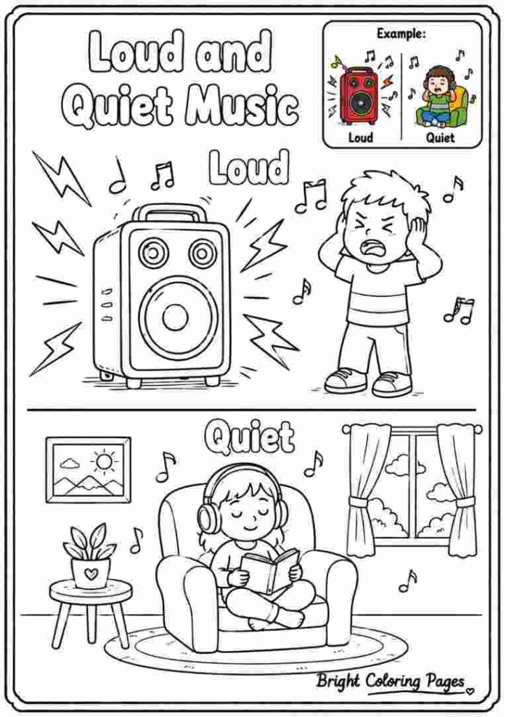 Loud and Quiet Music Coloring Page