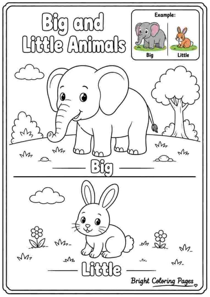 Big and Little Animals Coloring Page