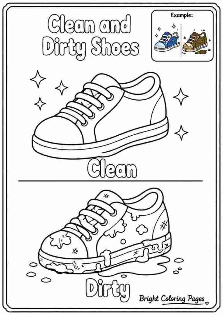 Clean and Dirty Shoes Coloring Page