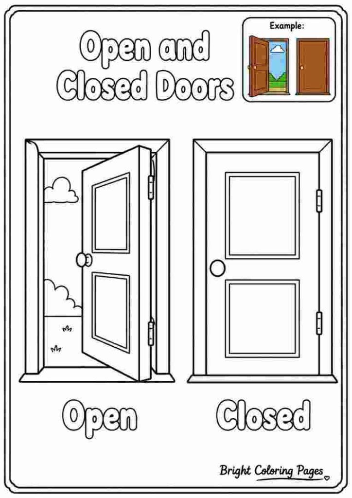 Open and Closed Door Coloring Page